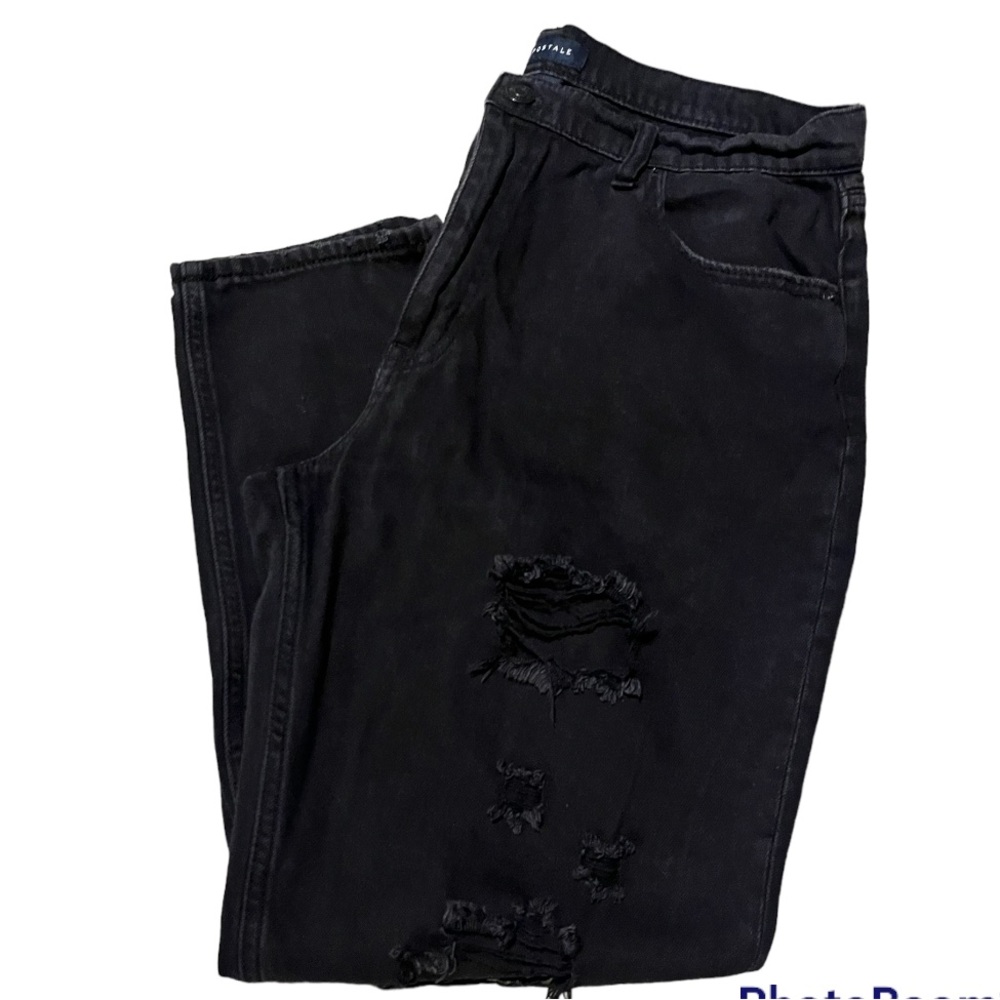 Aero Black Mom Jeans with front rips. Size 14.